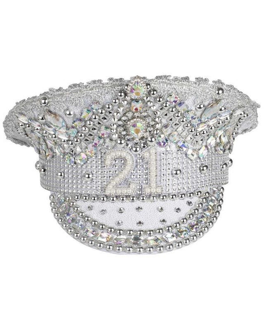 Rhinestone & Pearl Embellished 21st Birthday Hat - 28cm x 30cm