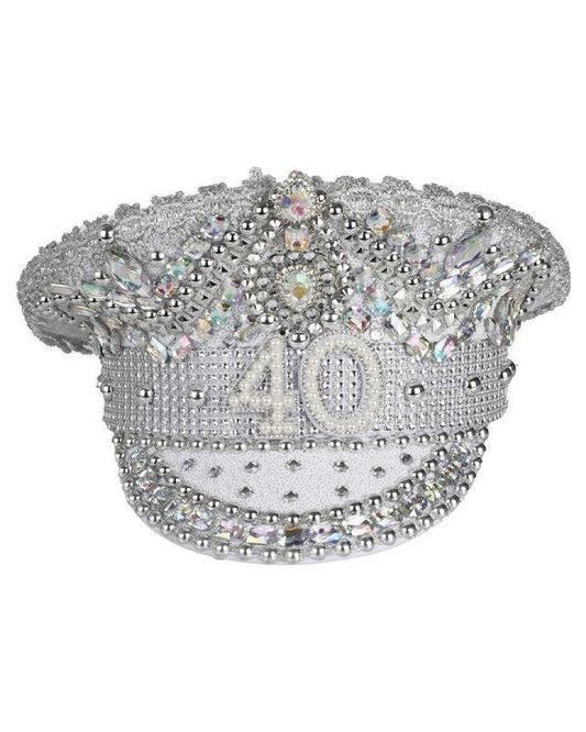Rhinestone & Pearl Embellished 40th Birthday Hat - 28cm x 30cm