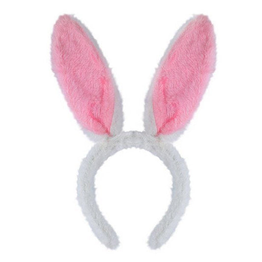 Pink Fur White Bunny Ears Headband