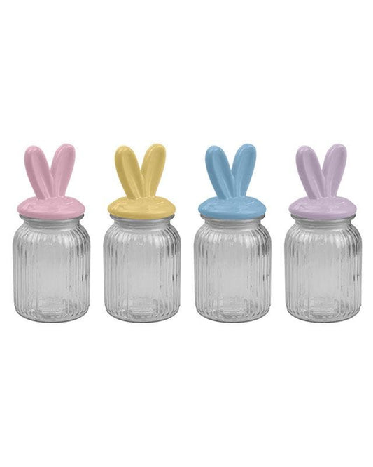 Easter Ribbed Glass Jar 580ml - Assorted