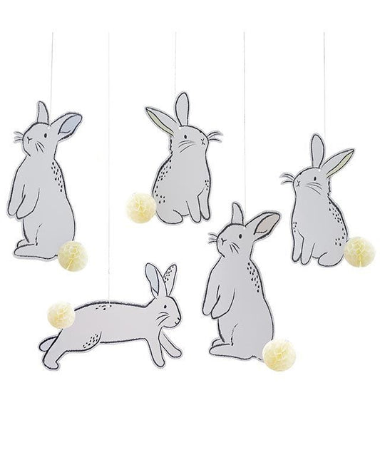 Hanging Bunnies with Honeycomb Tails - 5pk