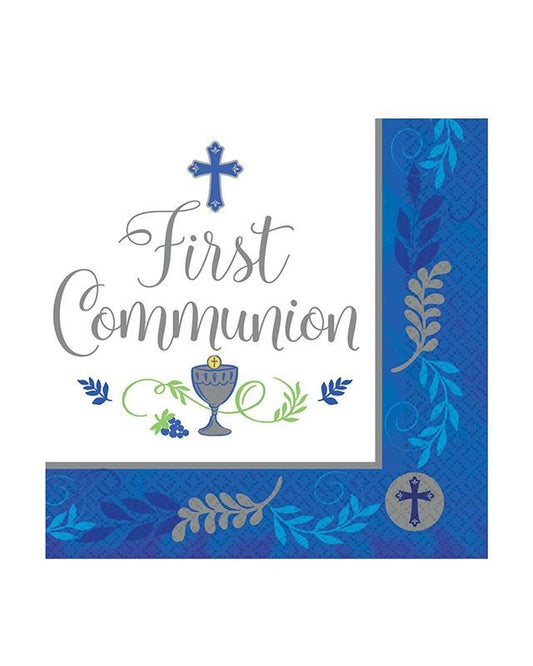 First Communion Blue Paper Napkins - 33cm (36pk)