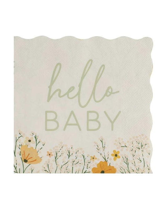 Floral Baby 'Hello Baby' Paper Napkins - 33cm (16pk)