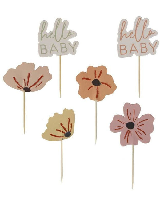 Floral Baby Paper Cupcake Toppers (12pk)