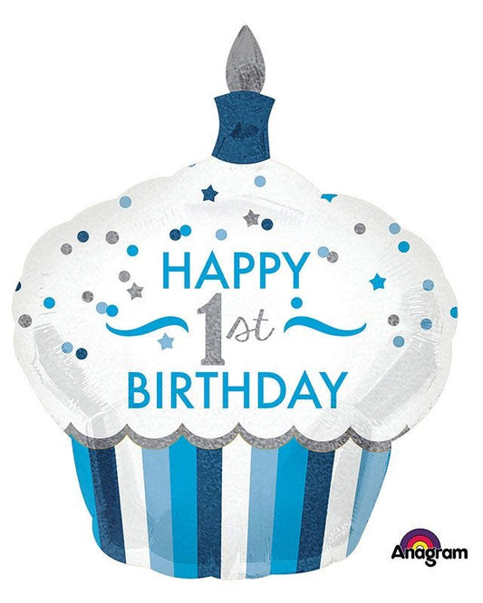 1st Birthday Boy Cupcake Supershape Balloon - 29"