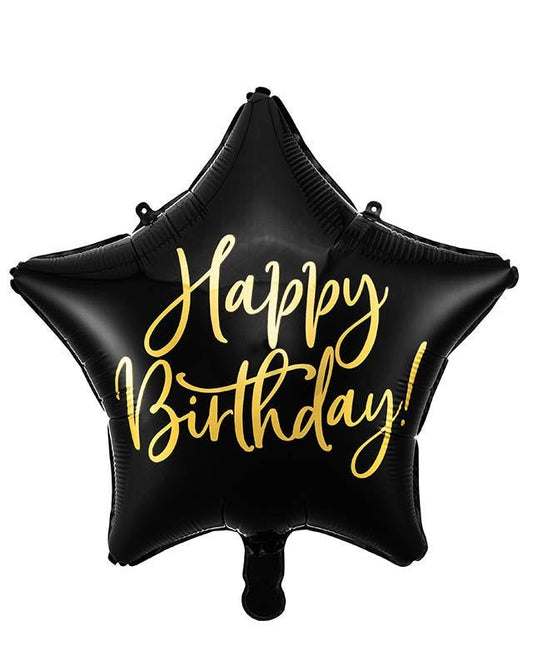 Happy Birthday Black Star Balloon - 18" Foil