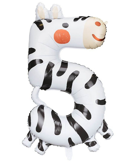 Zebra Number 5 Balloon - 34" Foil