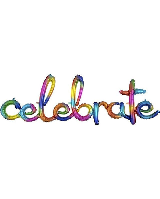 Multicoloured 'Celebrate' Script Phrase Foil Balloon - 59" x 20"