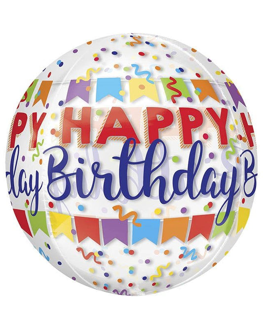 Happy Birthday Banner Bash Orbz Balloon - 16"