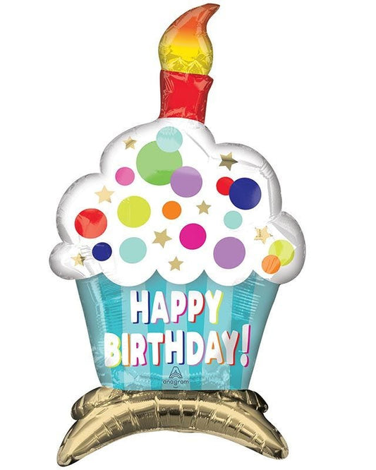Happy Birthday Cupcake Standing Balloon - 15" x 24" Foil