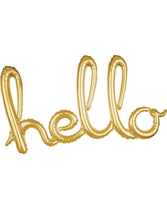 Hello Gold Script Phrase Foil Balloon - 23" x 19"