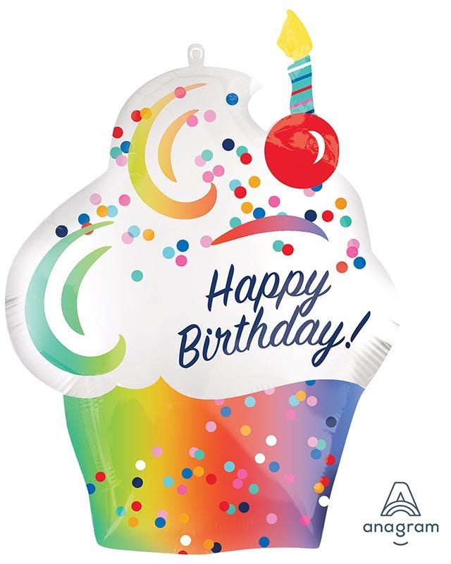 Rainbow Ombre Cupcake Supershape Balloon - 20" x 27" Foil