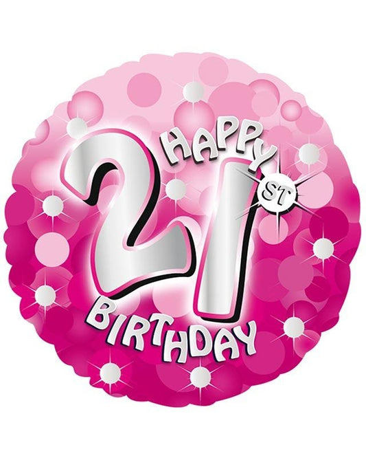 Pink Sparkle 'Happy 21st Birthday' Balloon - 18" Foil