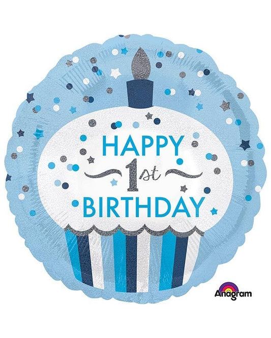 1st Birthday Cupcake Boy Balloon - 18" Foil