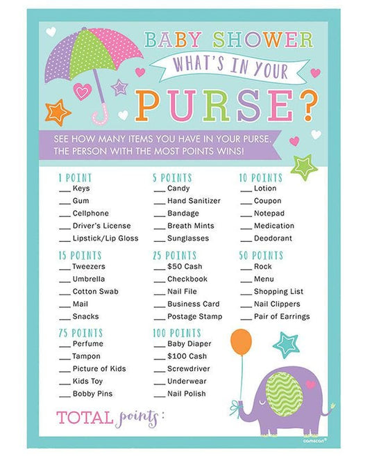 Baby Shower 'What's in Your Purse?' Game