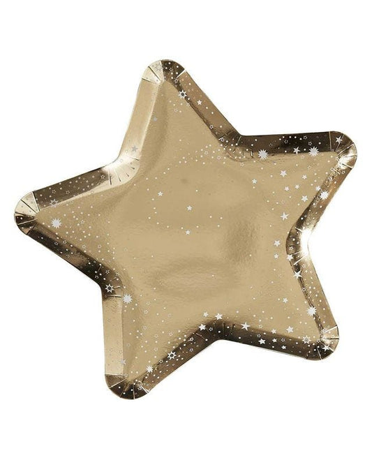 Gold Glitter Foiled Star Shaped Plates - 26cm