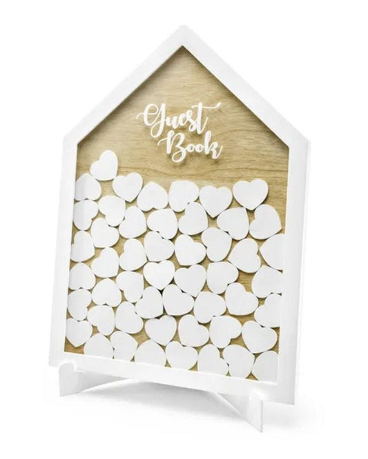 Wooden House Shaped Guest Book with Wooden Hearts (50pk)