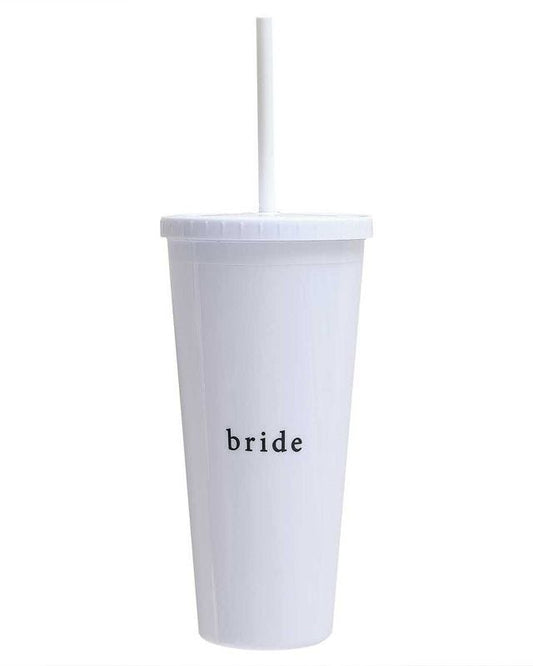 White Reusable 'Bride' Hen Party Cup with Straw - 700ml