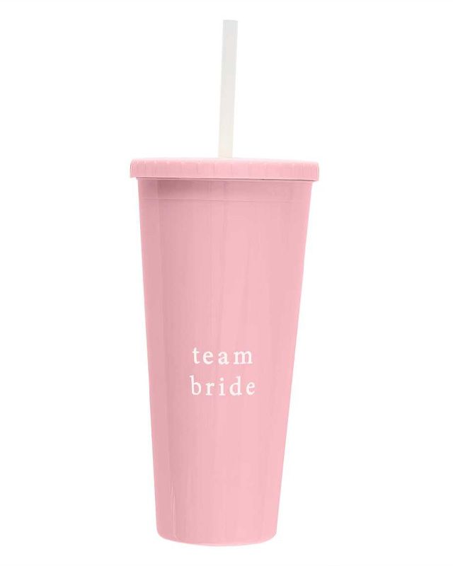 Pink Reusable 'Team Bride' Hen Party Cup with Straw - 700ml