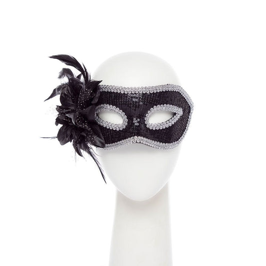 Black Glitter Mask with Flower