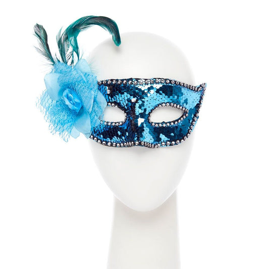 Blue Sequin Mask with Flower