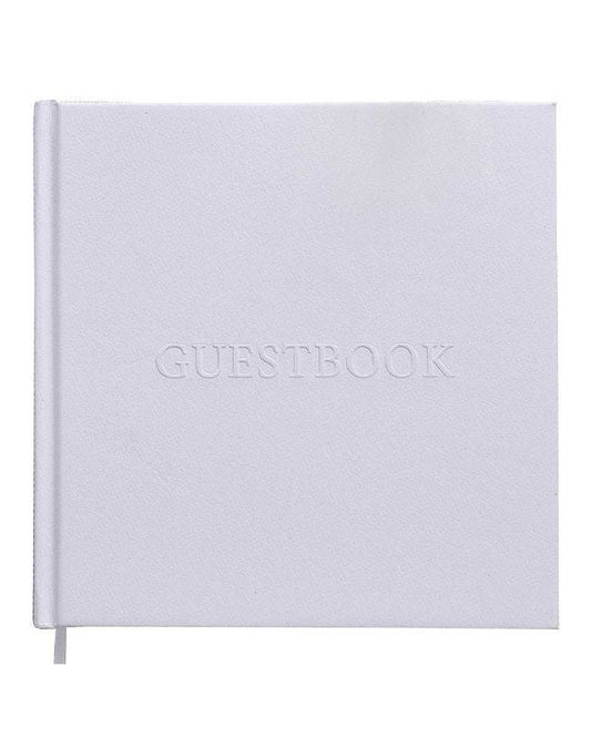 White Embossed Wedding Guest Book with Gold Paper Edge - 21.5cm x 21.5cm