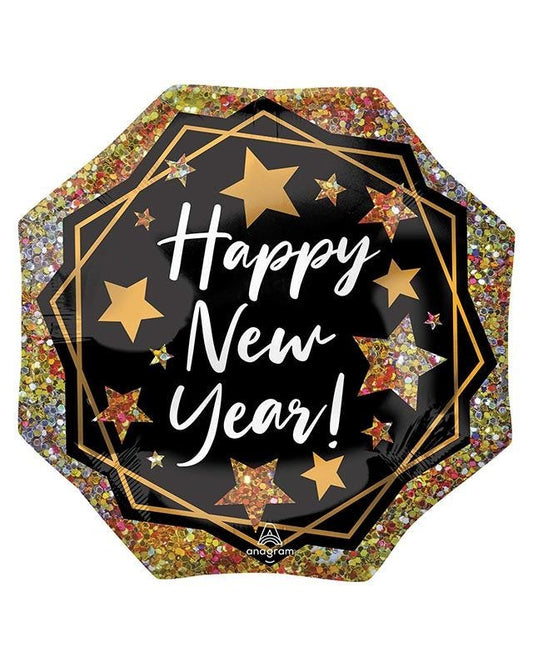 Happy New Year Gold Sparkle Supershape Balloon - 22" Foi