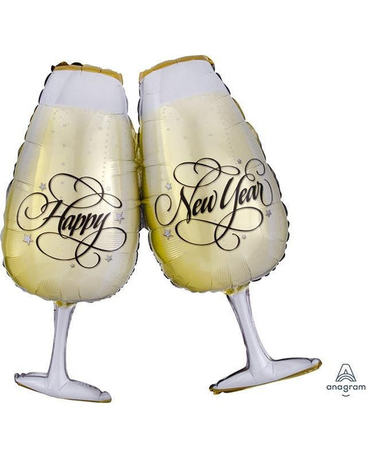 New Year Toasting Glasses Supershape Balloon - 27" x 30" Foil