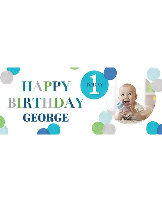Blue Dots Birthday Personalised Banner