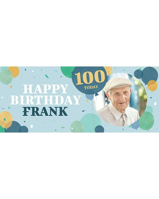 Blue Balloons 100th Birthday Personalised Banner