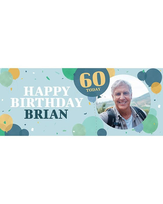 Blue Balloons 60th Birthday Personalised Banner