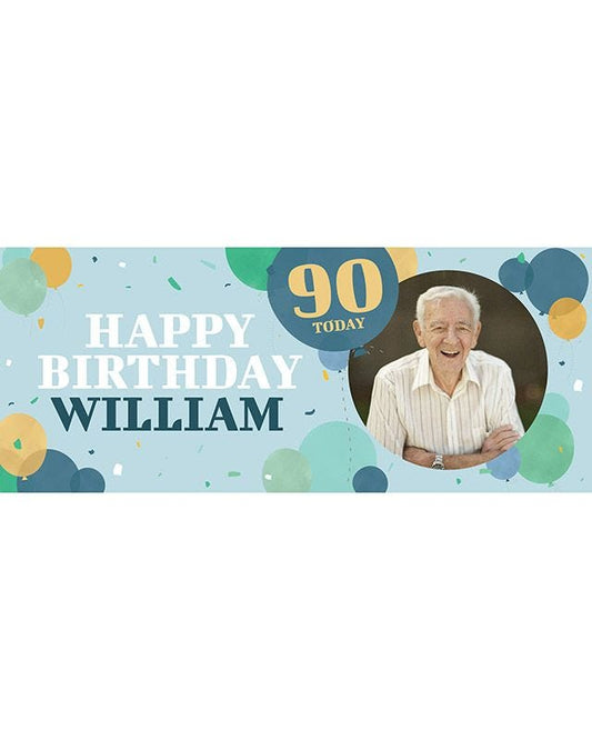 Blue Balloons 90th Birthday Personalised Banner