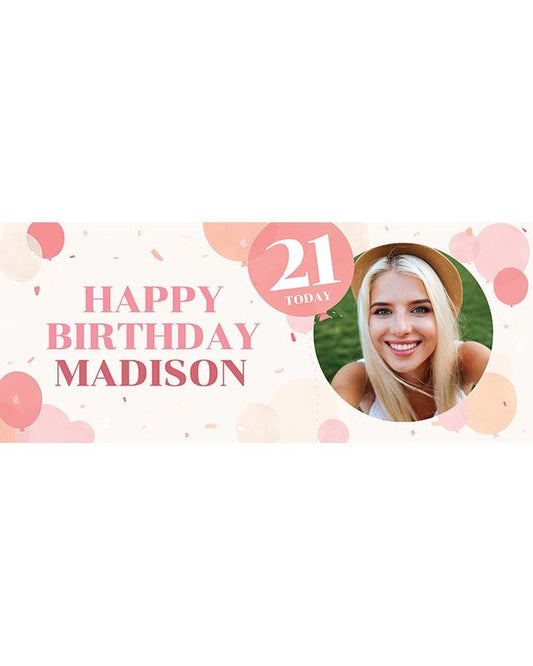 Peach Balloons 21st Birthday Personalised Banner
