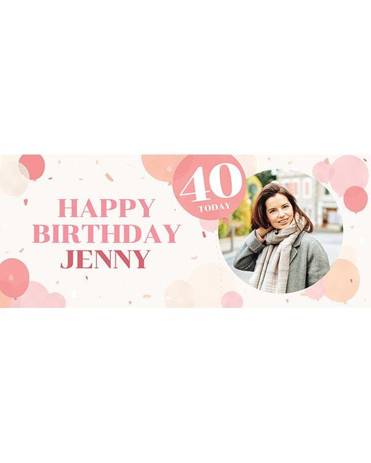 Peach Balloons 40th Birthday Personalised Banner