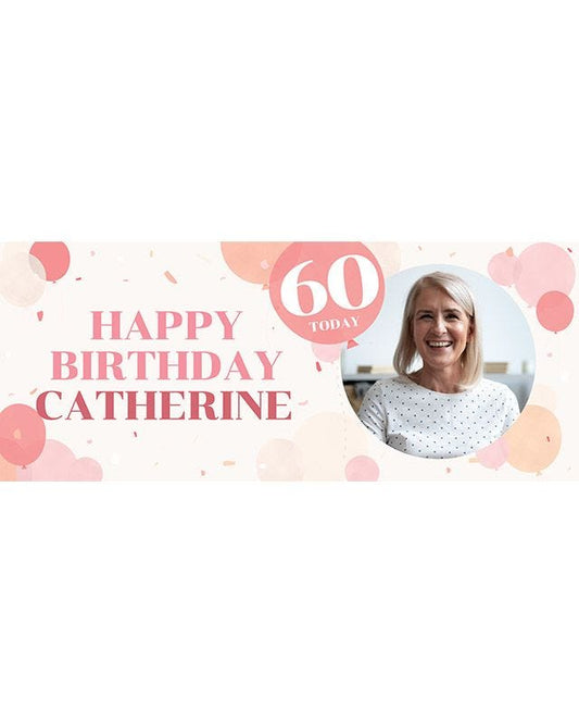 Peach Balloons 60th Birthday Personalised Banner
