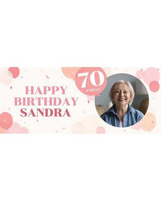 Peach Balloons 70th Birthday Personalised Banner