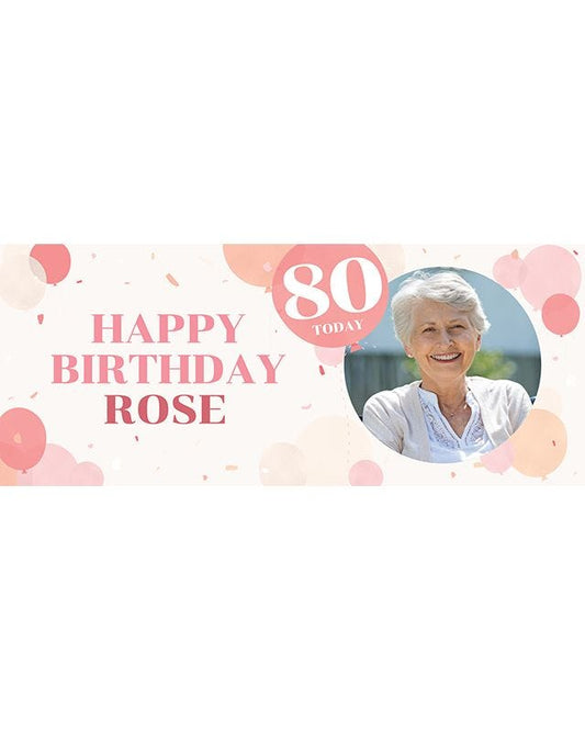 Peach Balloons 80th Birthday Personalised Banner