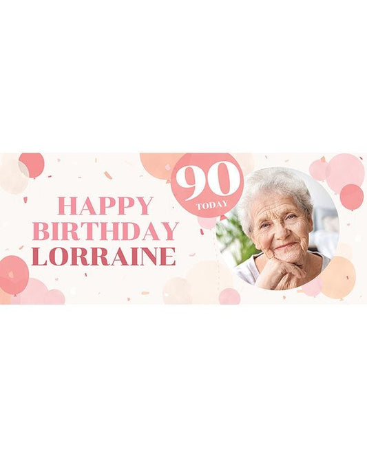 Peach Balloons 90th Birthday Personalised Banner