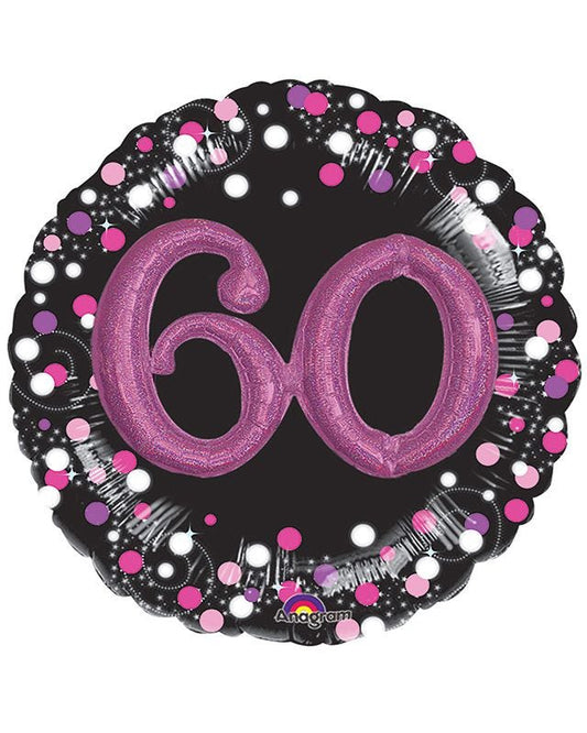 60th Birthday Pink Sparkling Celebration 3D Multi- Balloon - 36" Foil