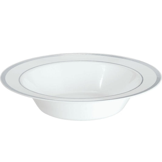 Premium White with Silver Trim Plastic Bowls - 340ml (10pk)