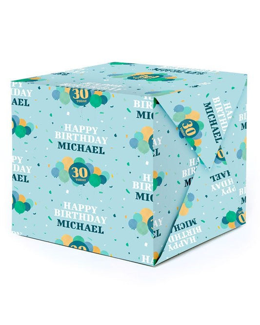 Blue Balloons 30th  Birthday Personalised Wrapping Paper