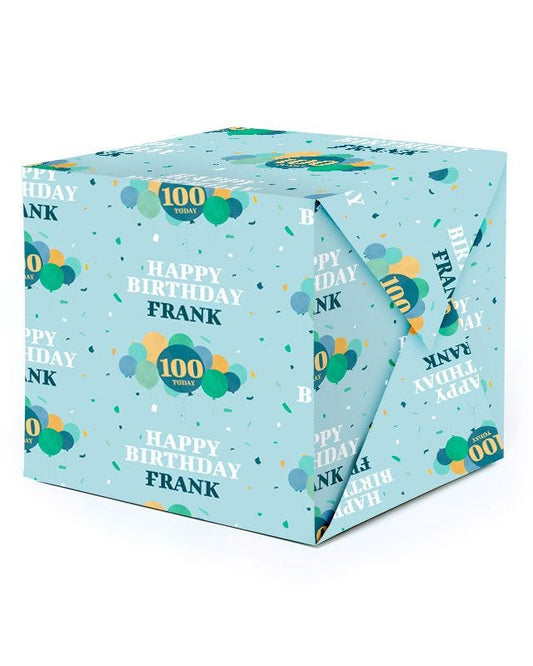 Blue Balloons 100th Birthday Personalised Wrapping Paper