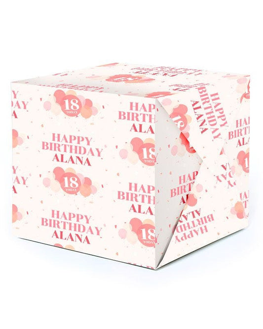 Peach Balloons 18th Birthday Personalised Wrapping Paper