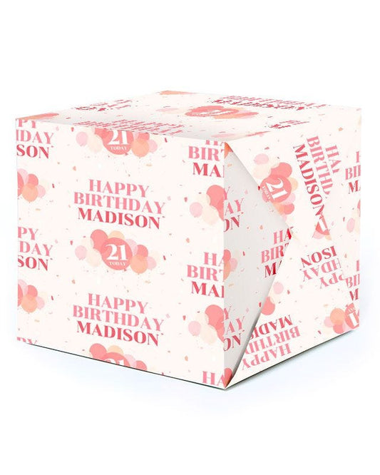 Peach Balloons 21st Birthday Personalised Wrapping Paper