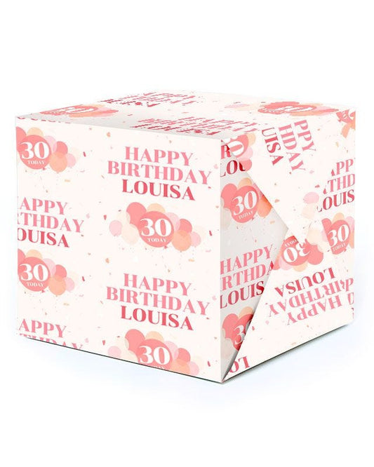 Peach Balloons 30th Birthday Personalised Wrapping Paper