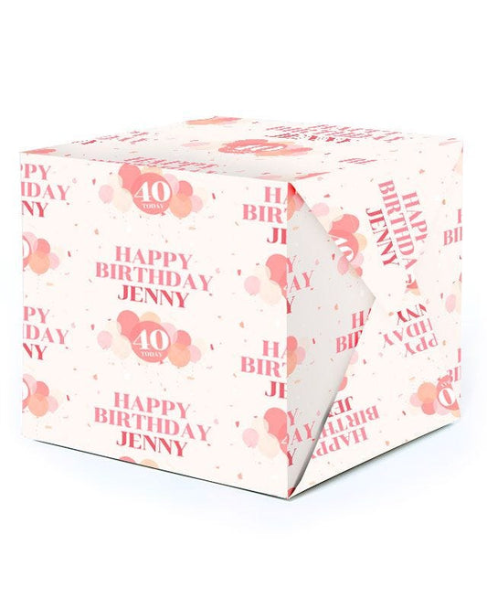 Peach Balloons 40th Birthday Personalised Wrapping Paper