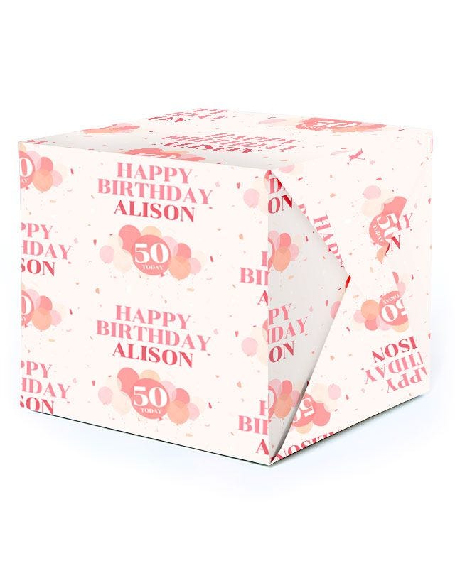 Peach Balloons 50th Birthday Personalised Wrapping Paper