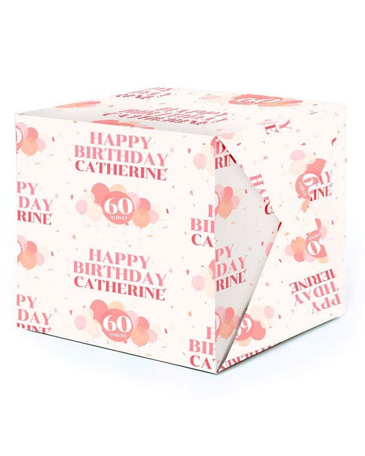 Peach Balloons 60th Birthday Personalised Wrapping Paper