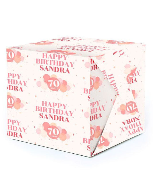 Peach Balloons 70th Birthday Personalised Wrapping Paper