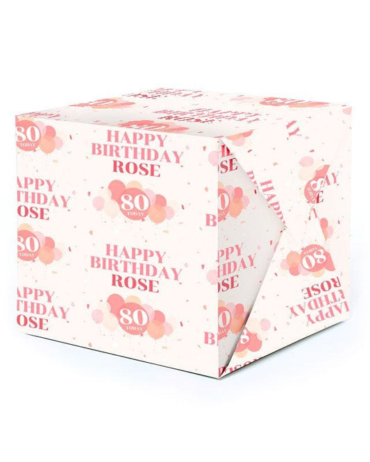 Peach Balloons 80th Birthday Personalised Wrapping Paper